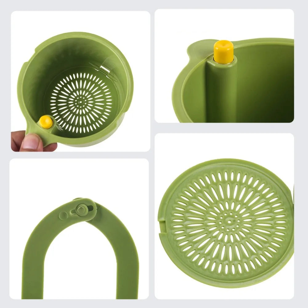 Two-Part Hanging Draining Basket with One-Click Emptying Feature