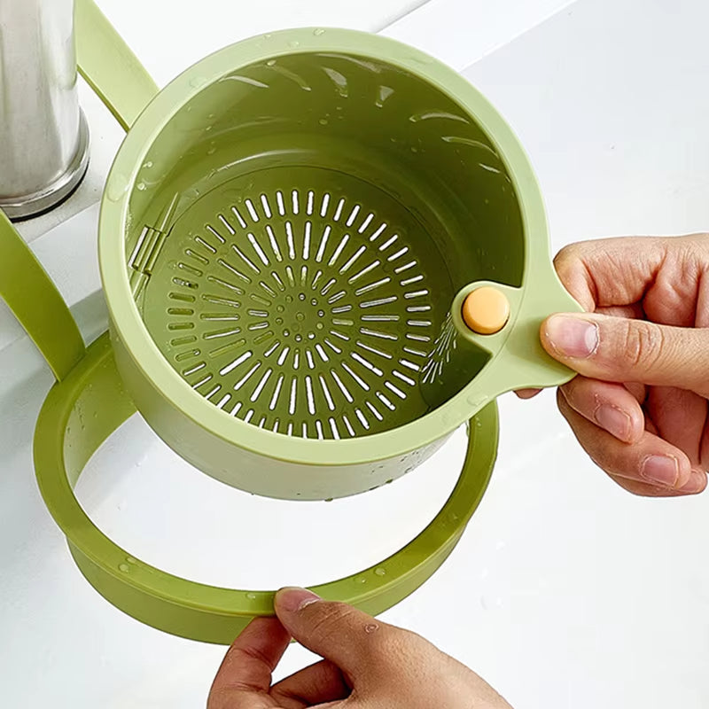 Two-Part Hanging Draining Basket with One-Click Emptying Feature