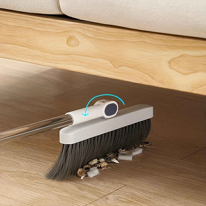 Rotatable Long Handle Broom and Dustpan Set with Built-In Comb Teeth