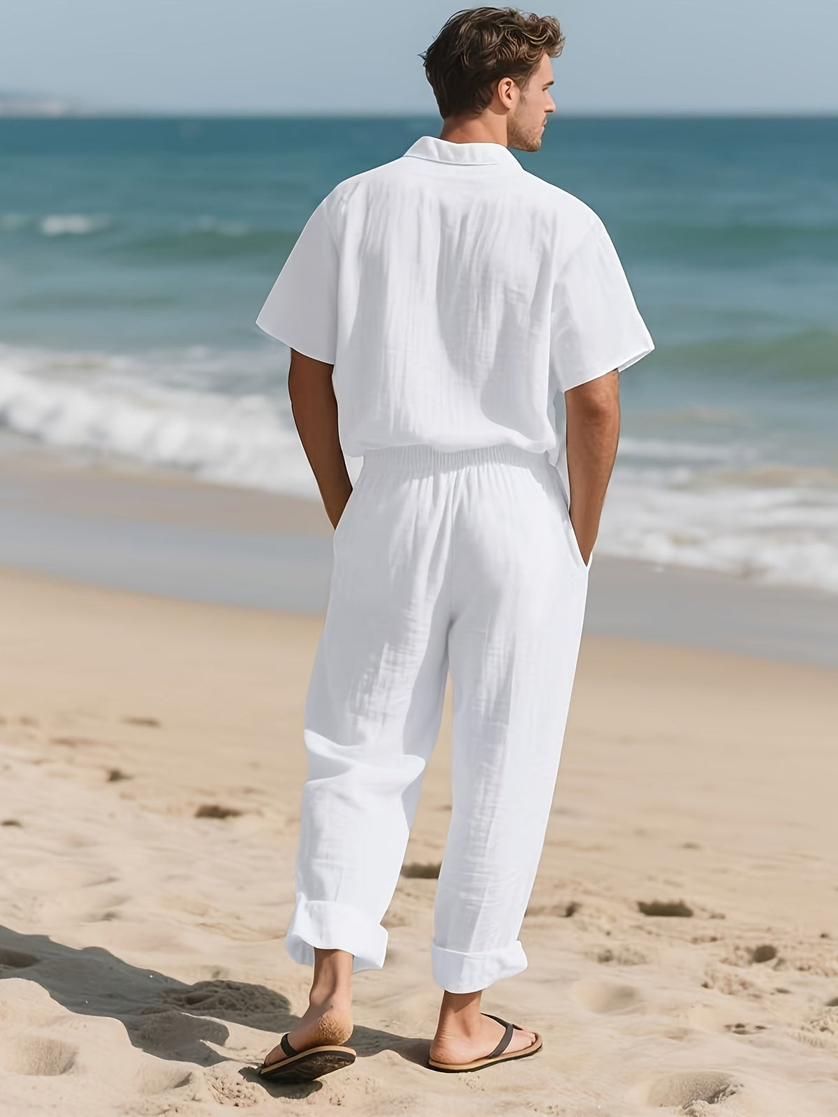 Men's Relaxed Linen Outfit – Lightweight and Breezy with Long Pants and Short Sleeves