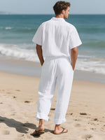 Men's Relaxed Linen Outfit – Lightweight and Breezy with Long Pants and Short Sleeves