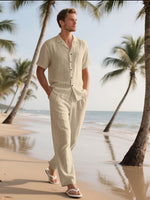 Men's Relaxed Linen Outfit – Lightweight and Breezy with Long Pants and Short Sleeves