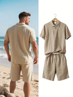 Men's Linen Polo and Shorts Ensemble – Relaxed and Comfortable for Warm Weather