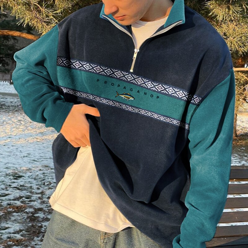 Trendy High Collar Half Zip Pullover
