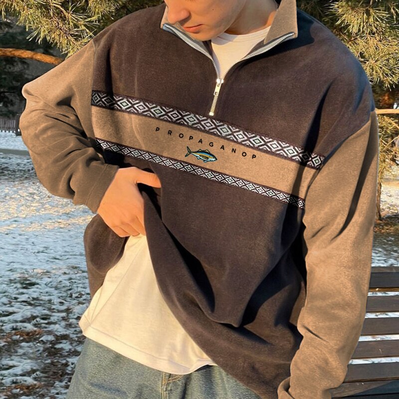 Trendy High Collar Half Zip Pullover