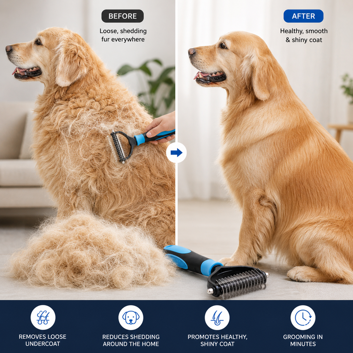 Dual-Sided Deshedding Brush for Dogs and Cats