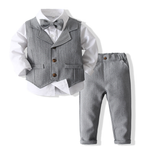 Trendy Boys' 3-Piece Suit – Blue Shirt, Vest, Pants, and Bow Tie