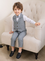 Trendy Boys' 3-Piece Suit – Blue Shirt, Vest, Pants, and Bow Tie