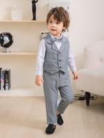 Trendy Boys' 3-Piece Suit – Blue Shirt, Vest, Pants, and Bow Tie