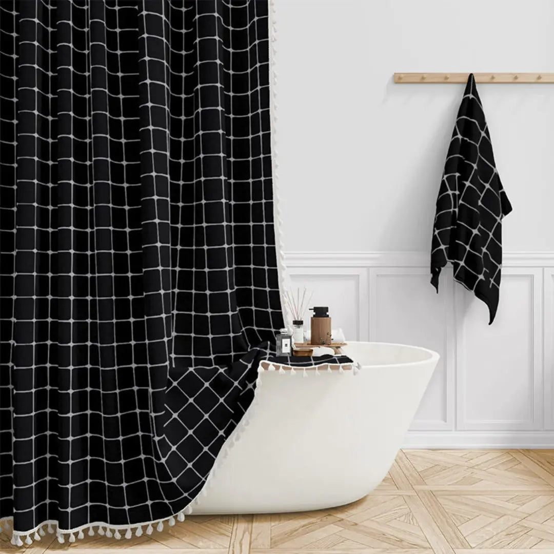 Bohemian Linen Shower Curtain with Tassels and Waterproof Design