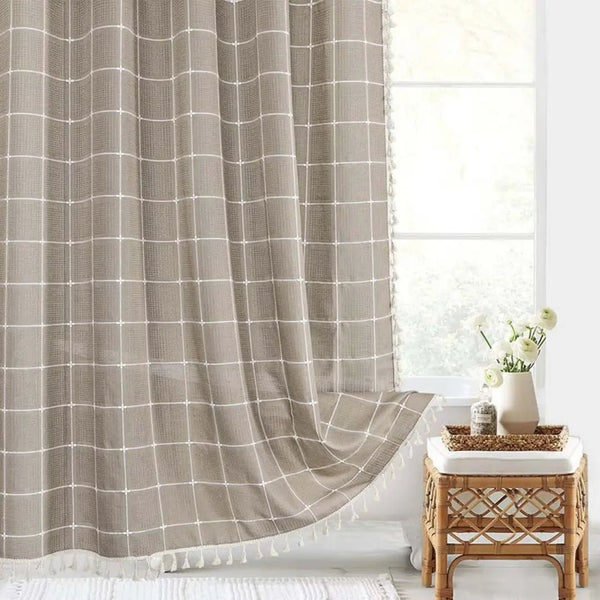 Bohemian Linen Shower Curtain with Tassels and Waterproof Design
