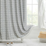 Bohemian Linen Shower Curtain with Tassels and Waterproof Design