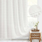 Bohemian Linen Shower Curtain with Tassels and Waterproof Design