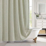 Bohemian Linen Shower Curtain with Tassels and Waterproof Design