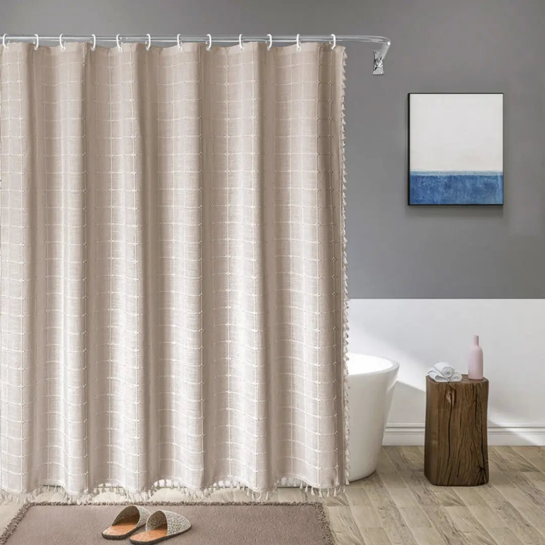 Bohemian Linen Shower Curtain with Tassels and Waterproof Design