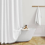 Bohemian Linen Shower Curtain with Tassels and Waterproof Design