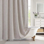 Bohemian Linen Shower Curtain with Tassels and Waterproof Design