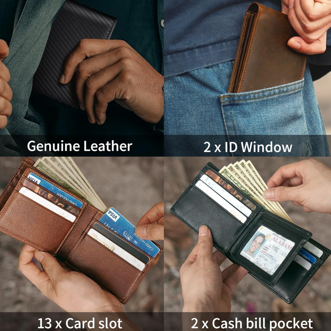 Men's Bifold Genuine Leather RFID Blocking Wallet