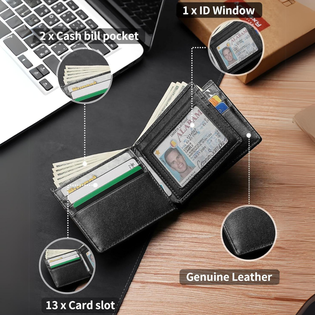 Men's Bifold Genuine Leather RFID Blocking Wallet