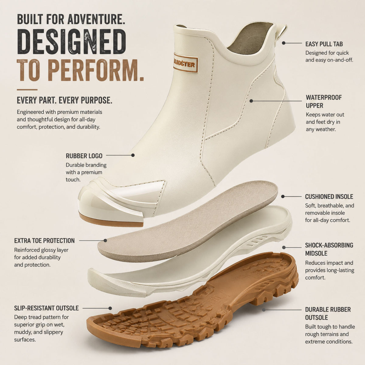 Durable Wet Terrain Protection & Slip-Resistant Comfort
