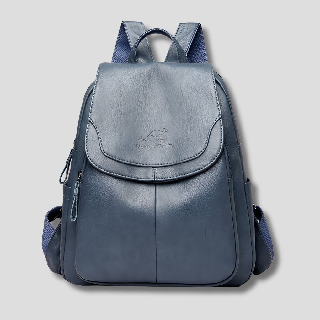 Women's Anti-Theft Leather Backpack with Embossed Detail