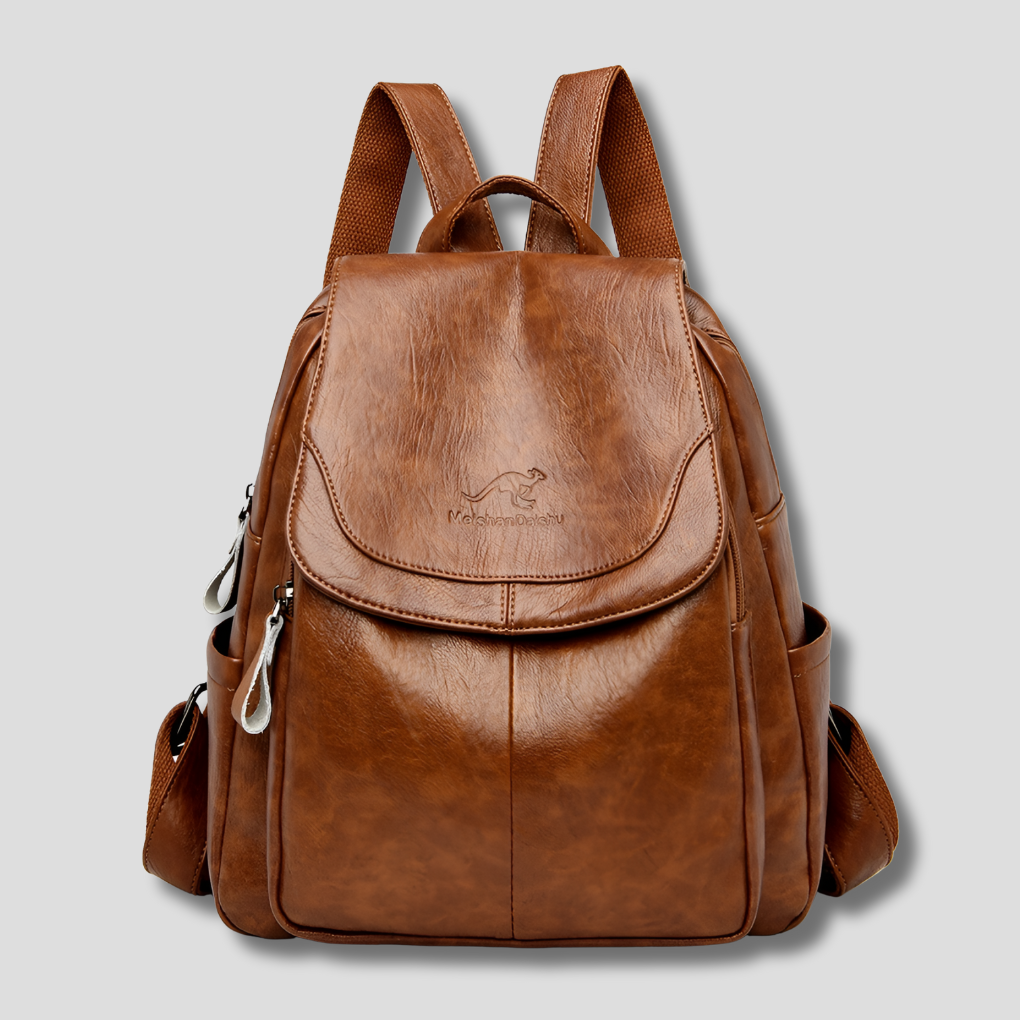 Women's Anti-Theft Leather Backpack with Embossed Detail