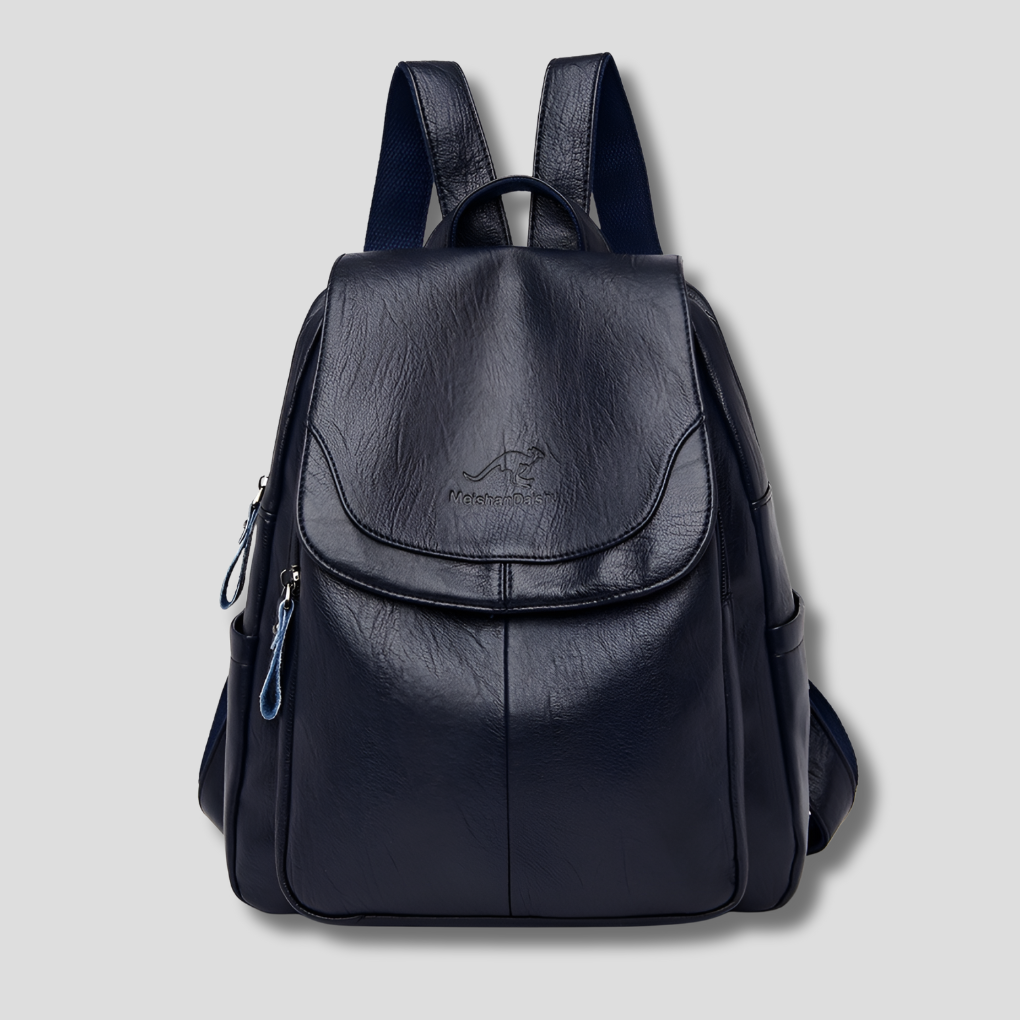 Women's Anti-Theft Leather Backpack with Embossed Detail