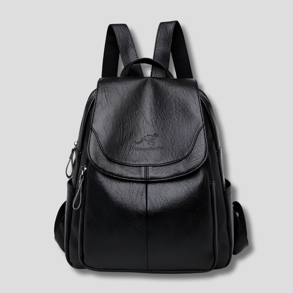 Women's Anti-Theft Leather Backpack with Embossed Detail