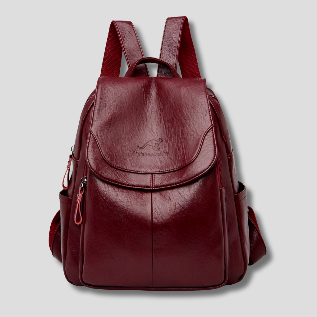 Women's Anti-Theft Leather Backpack with Embossed Detail