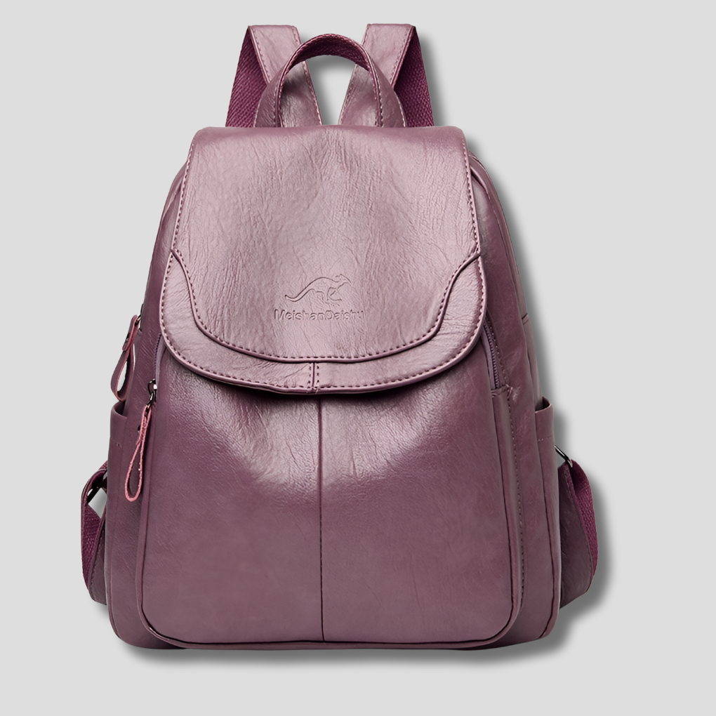 Women's Anti-Theft Leather Backpack with Embossed Detail