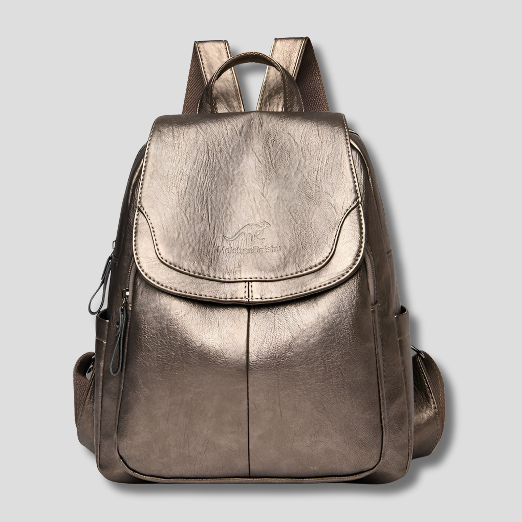 Women's Anti-Theft Leather Backpack with Embossed Detail