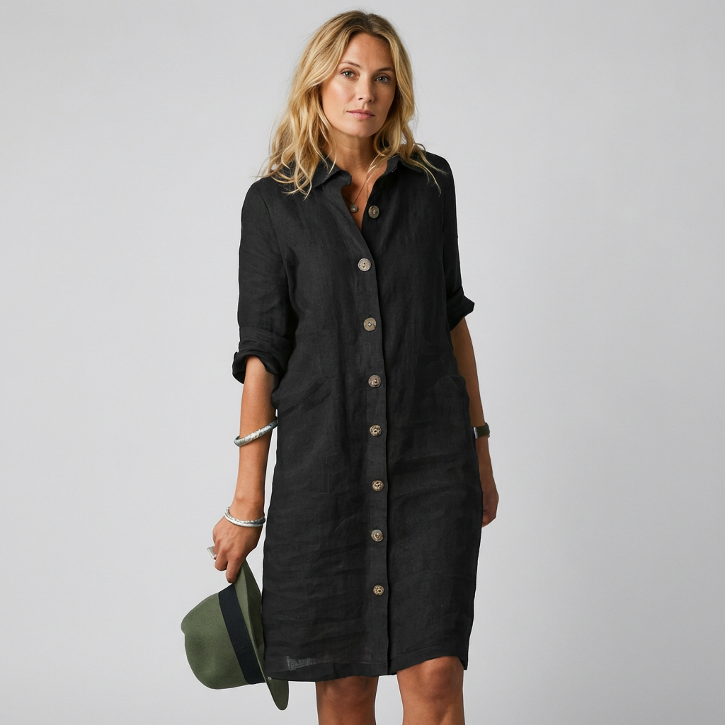 Lightweight Linen Button-Front Dress