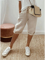 Women's Cropped Linen Drawstring Pants - Relaxed Fit