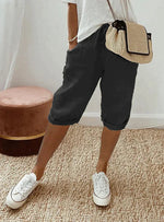 Women's Cropped Linen Drawstring Pants - Relaxed Fit
