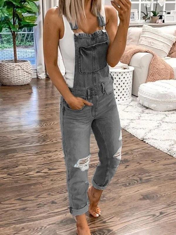 Women's Relaxed Fit Distressed Denim Overalls