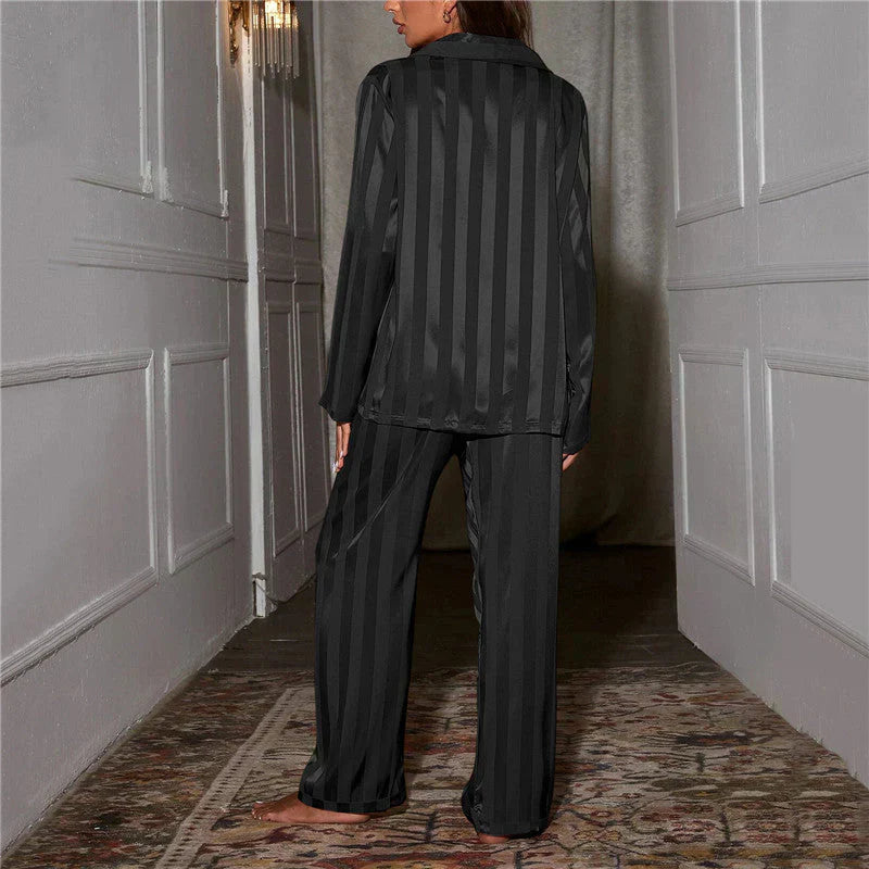 Chic Striped Satin Pajama Set for Women