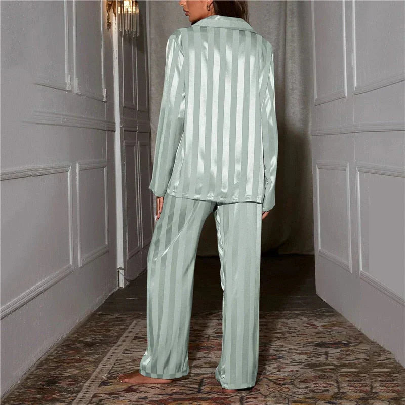 Chic Striped Satin Pajama Set for Women