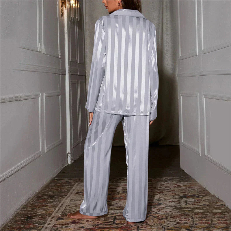 Chic Striped Satin Pajama Set for Women