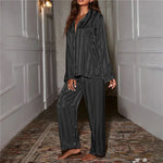 Chic Striped Satin Pajama Set for Women