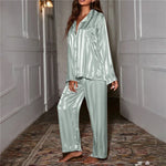 Chic Striped Satin Pajama Set for Women