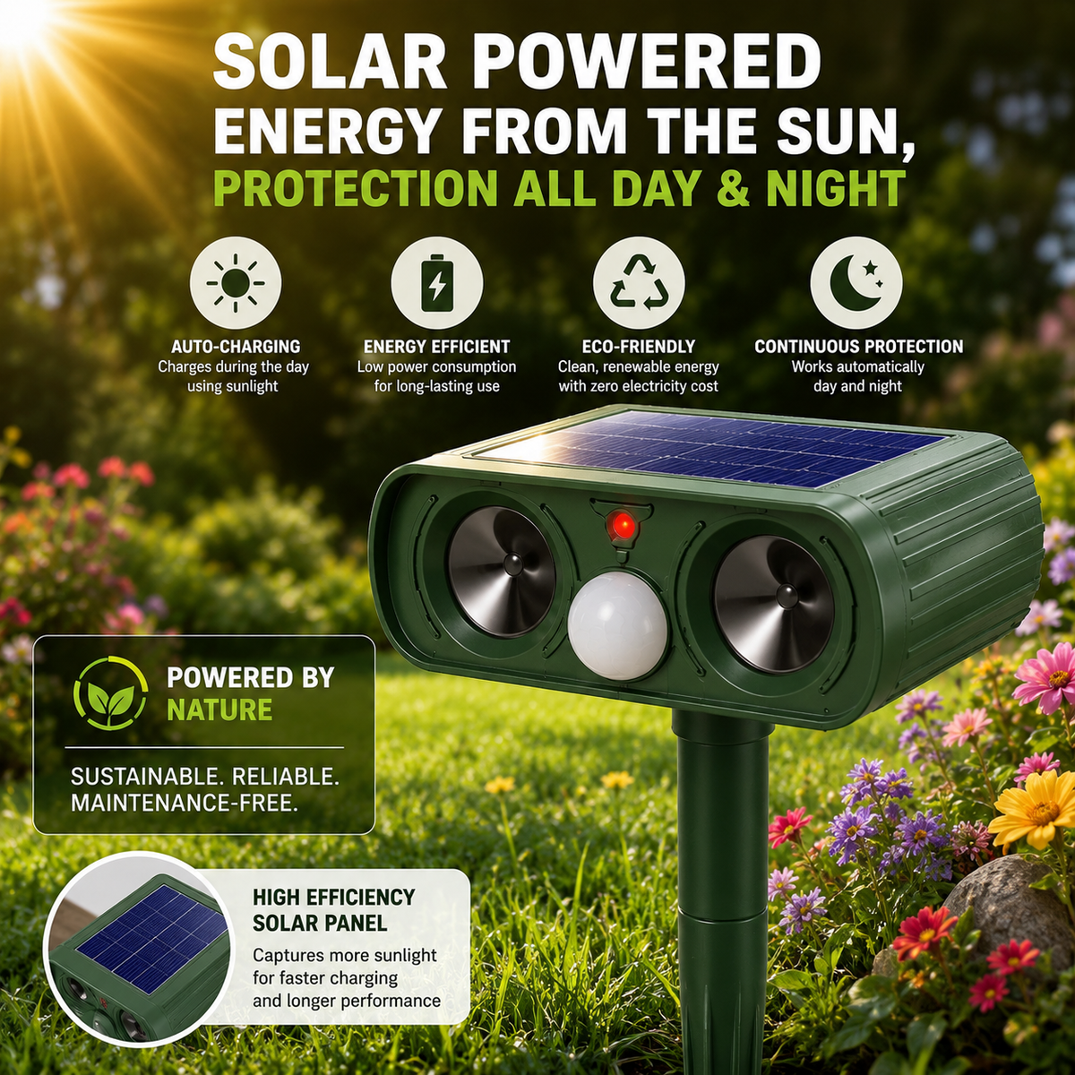 Solar Motion Animal Deterrent for Humane Garden Protection