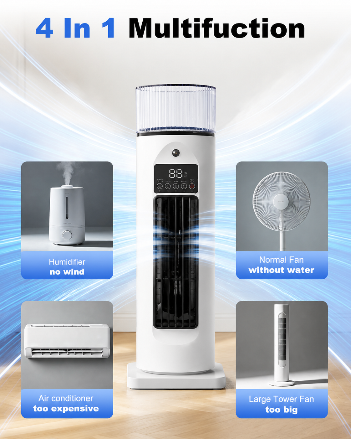 Compact 4-in-1 Room Cooler with Remote Control and Timer