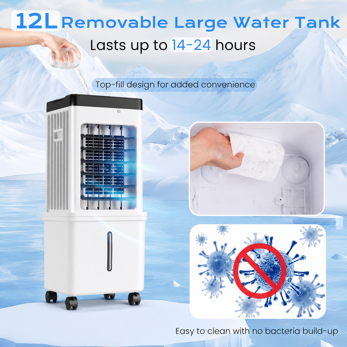 Compact Evaporative Air Cooler for Home with 12L Tank and Timer