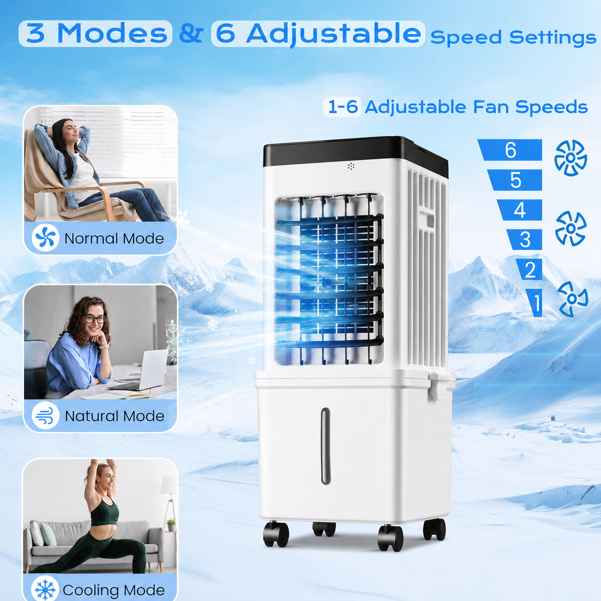 Compact Evaporative Air Cooler for Home with 12L Tank and Timer