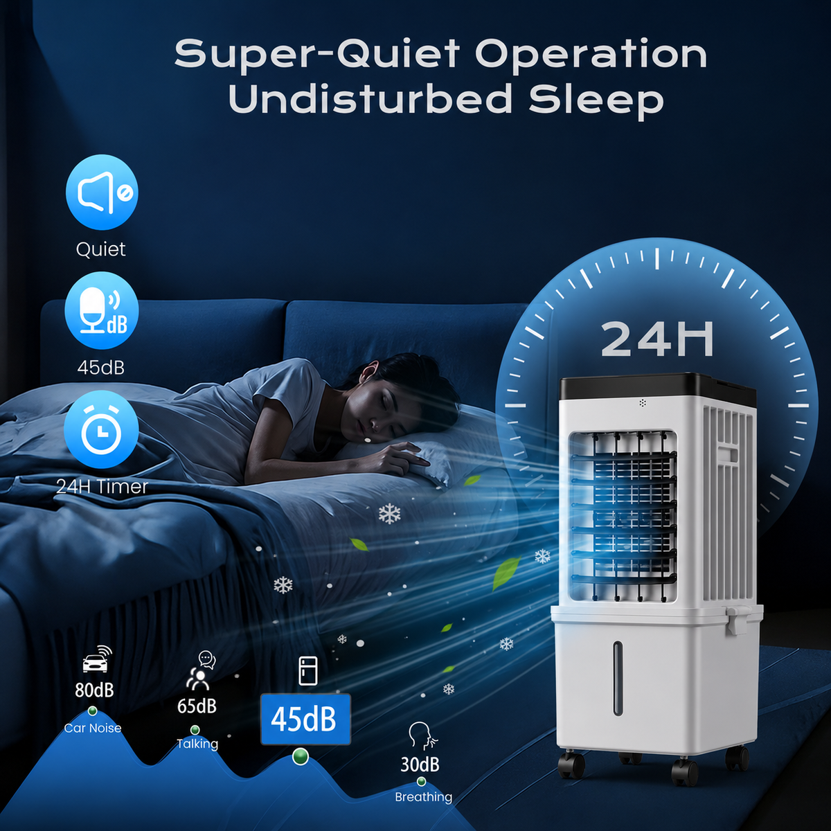 Compact Evaporative Air Cooler for Home with 12L Tank and Timer