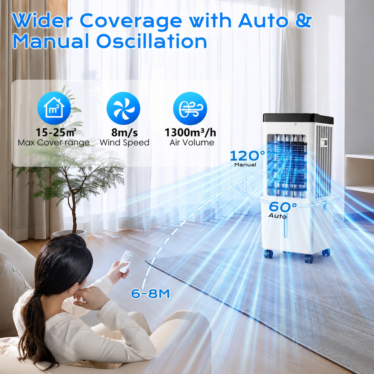 Compact Evaporative Air Cooler for Home with 12L Tank and Timer