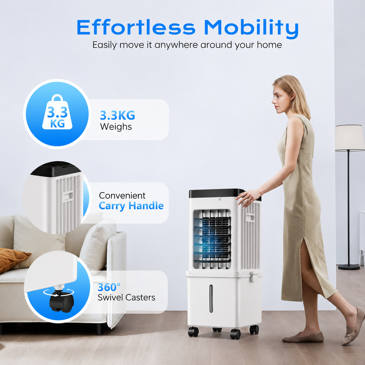 Compact Evaporative Air Cooler for Home with 12L Tank and Timer