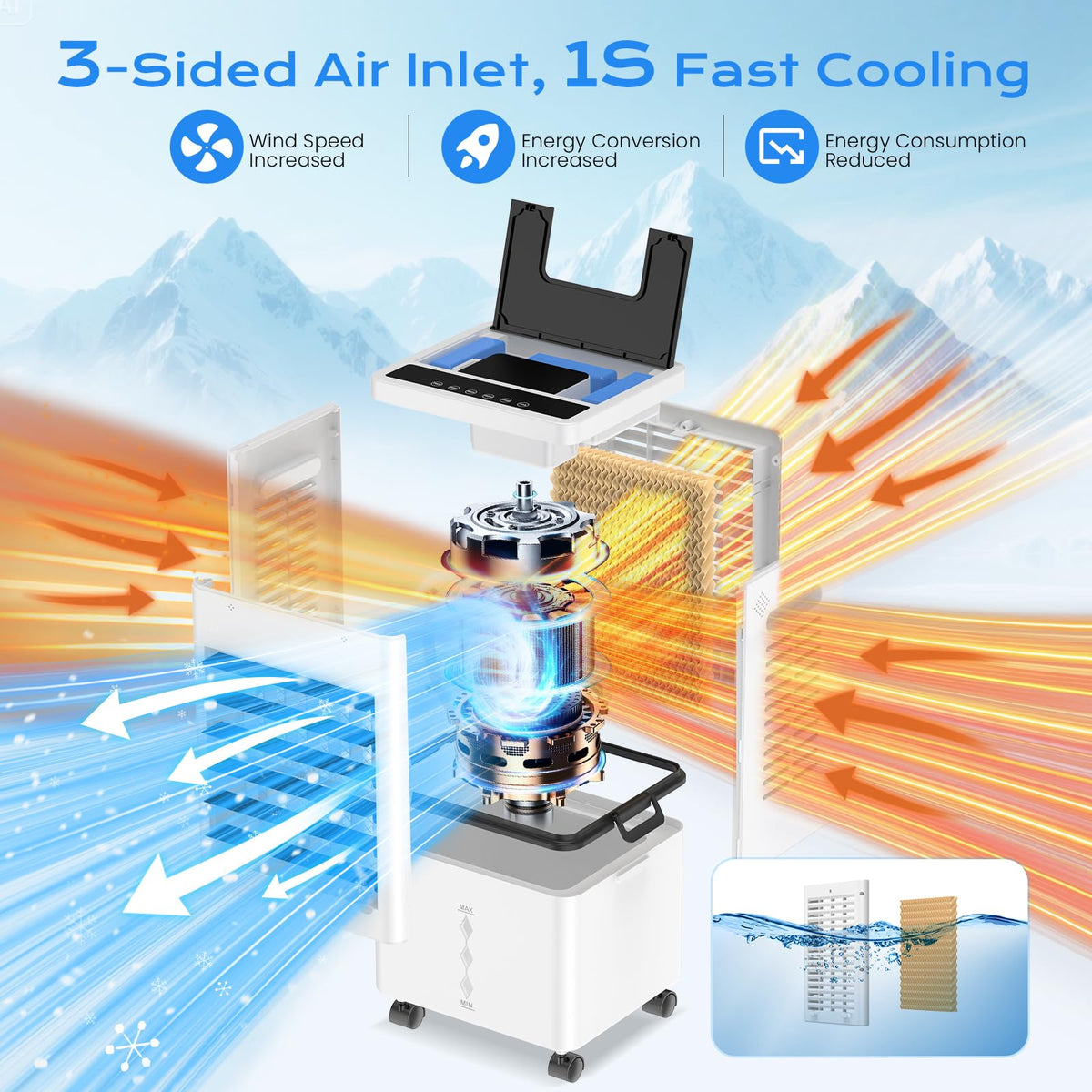 Compact Evaporative Air Cooler for Home with 12L Tank and Timer