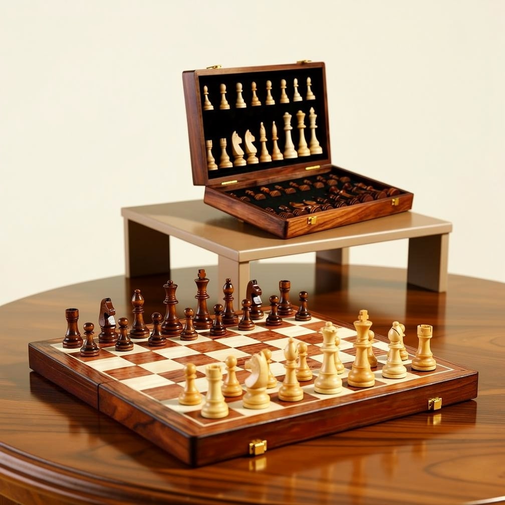Wooden Chess Set | Chessboard with Pieces | Foldable & Portable