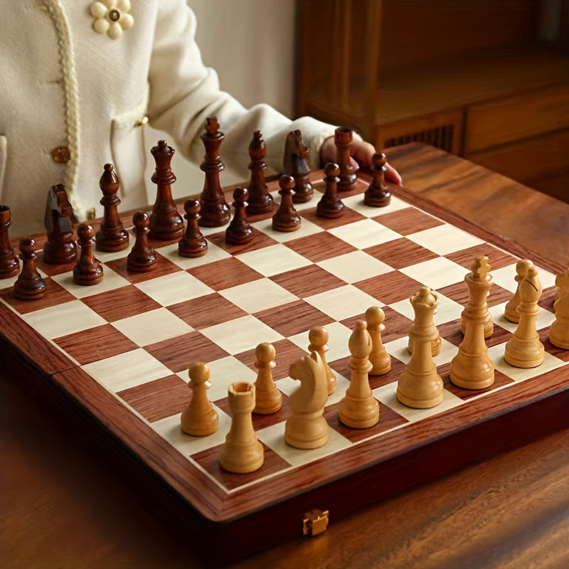 Wooden Chess Set | Chessboard with Pieces | Foldable & Portable